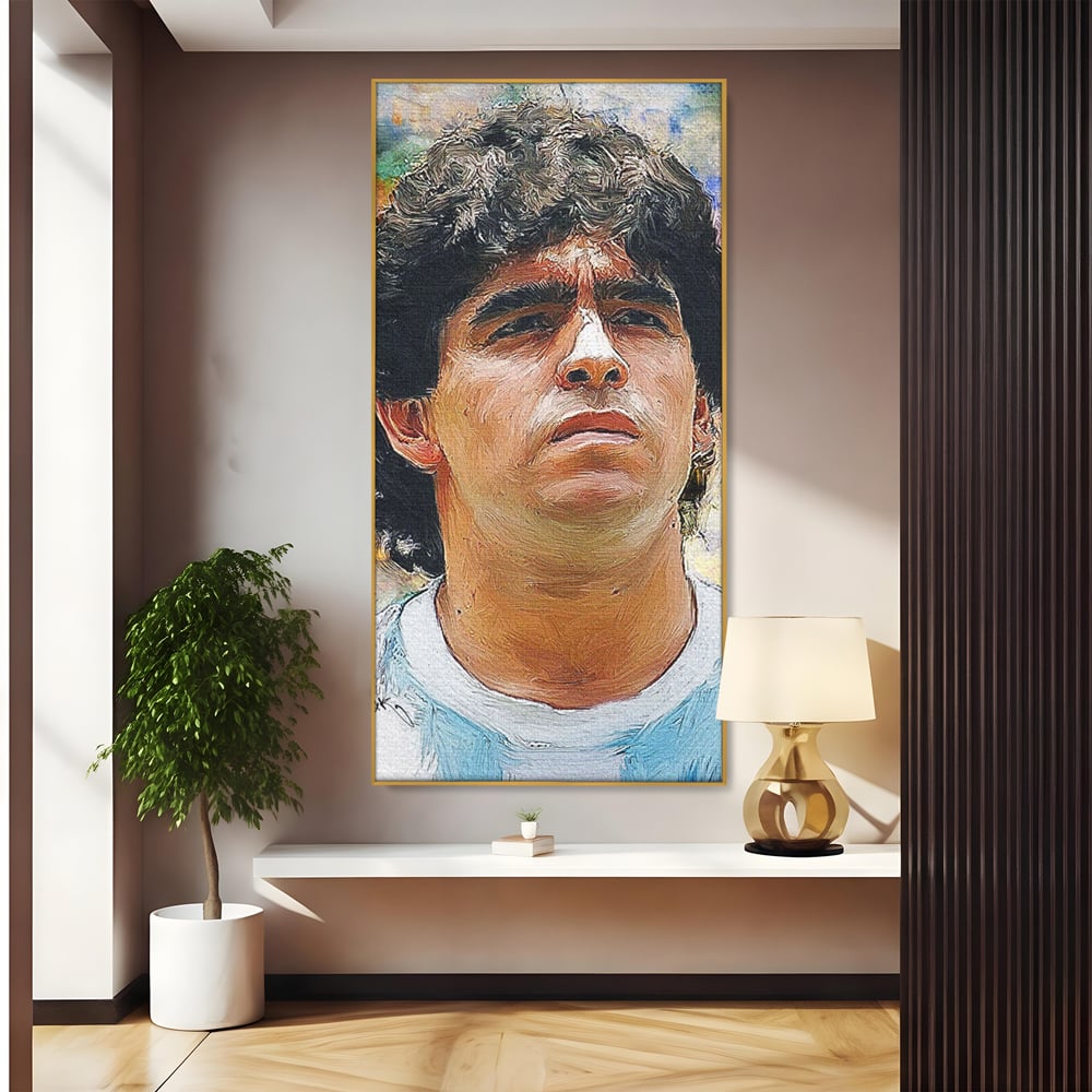 Tablou canvas cu tablou canvas cu diego maradona, in rama de aluminiu auriu